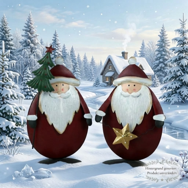 2er-Set Metall-Nikoläuse – Weihnachtsdeko mit Stern & Tannenbaum, doppelwandig ✨